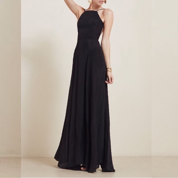 Reformation Noelle Dress Backless Halter Flowing Maxi Dress In Navy Blue Size XS - Picture 2 of 14